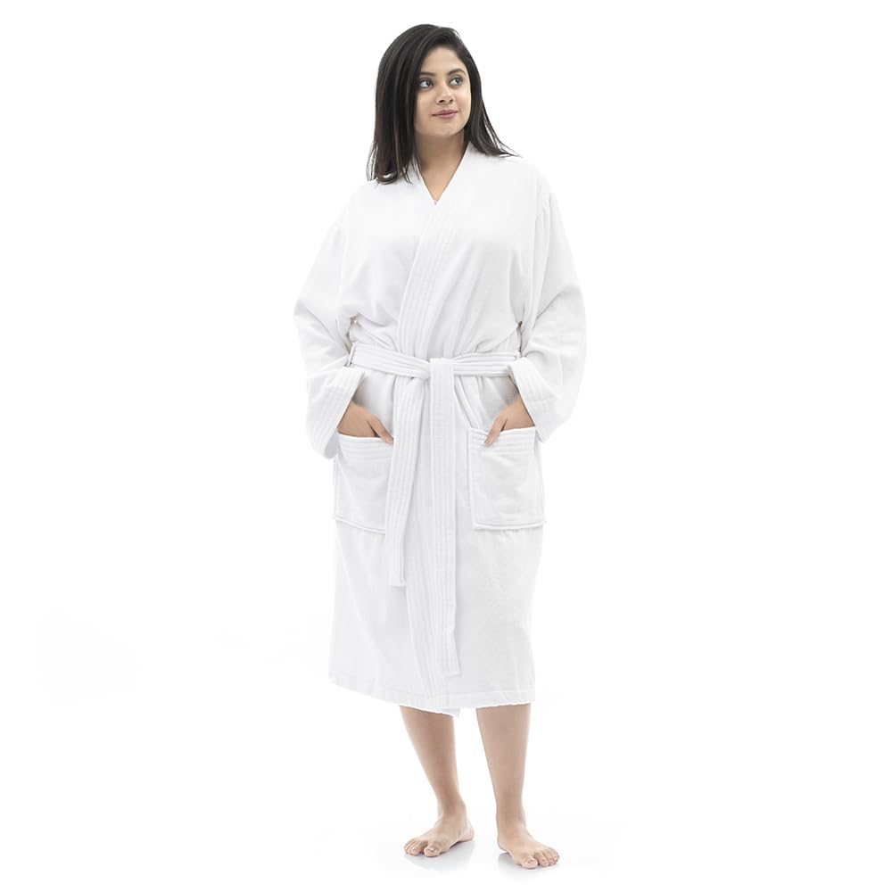 WakefitWakefit Bathrobes for women, Bathrobe, Bathrobe for men, Bath Robe for Women, Bath Robe for Men, Bath Gown for Women, Cotton, Unisex Bathrobes - (Small, Cloud White)