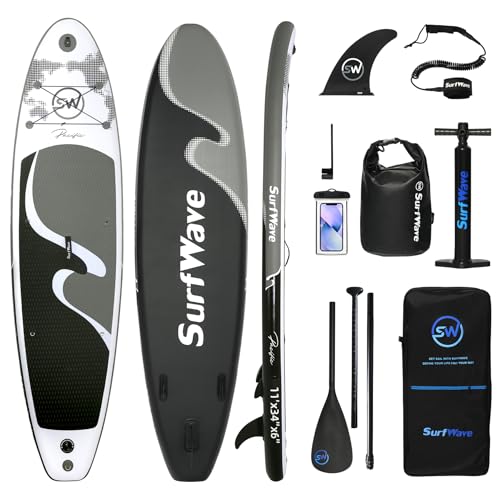 SWAYIT Tabla de Paddle Surf Hinchable Tabla Paddle Surf Hinchable con Accesorios Premium Remo Ajustable, Bomba Manual, Aleta, Correa, Kit De Reparación, Mochila (Pacific Ocean)