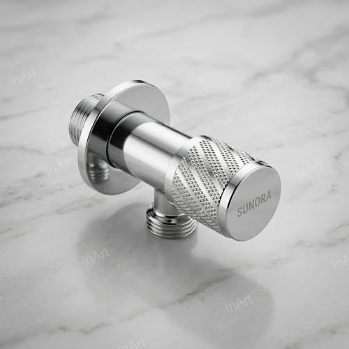Image of InArt Sunora, Brass Angle Valve With Wall Flange, Chrome (2-Piece Set) 1 /2 Inch Wall Mounted Valve | Chrome Finish | Leak-Proof & Durable Bathroom Fitting