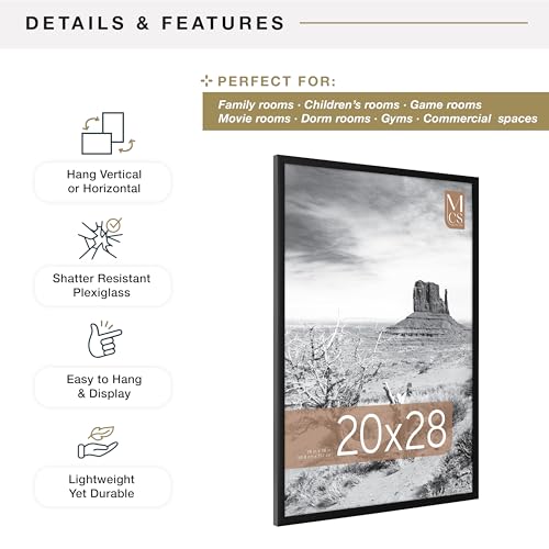 Image of MCS Everline Poster Frame, 20x28, Black | Everline Collection Poster Frame For Photos & Art Prints, Hangs Vertical Or Horizontal, 20x28 Inch, Black Finish, 1-Pack