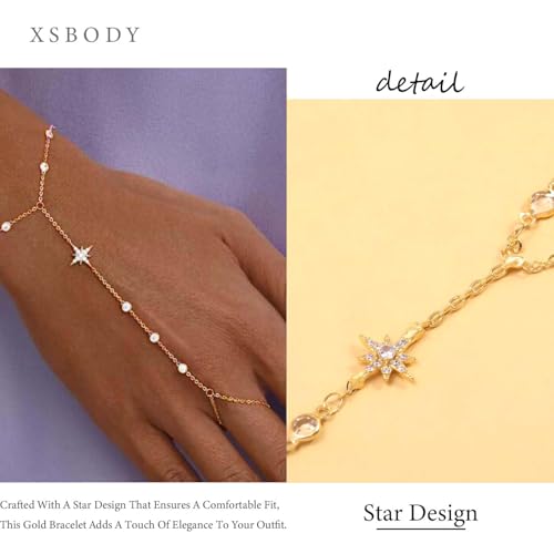 Dainty Star Hand Chain Bracelet Boho Finger Ring Jewelry Gold Bracelets For Women Non Tarnish Bangle (Gold)4
