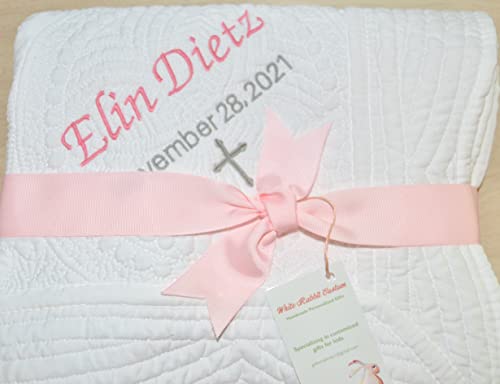 Personalized Baby Baptism Date Blanket Girl Boy Monogrammed Birth Dedication Christening Gift (Name Date Cross) - Image 9