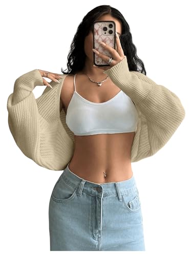 Image of GORGLITTER Women's Open Front Cropped Cardigan Bolero Sweater Lightweight Long Sleeve Shrug Knit Top