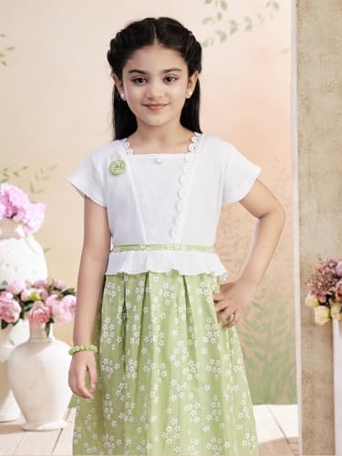 Image of Aarika Girls Blue Colour Floral Print Cotton Blend Frock