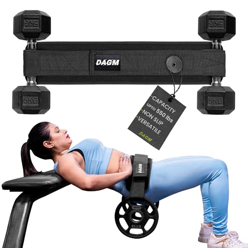 DAGM Hip Thrust Belt for Dumbbells heavy, Secure Glute Trainer with Non-Slip Extra Padding That Protects Your Hips - Ideal for Gym & Home Workouts - Use with Heavy Duty Kettlebells, Dumbbells, & Plates Hold up to 500 lbs
