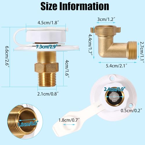 Image of OwnMy RV City Water Inlet with Check Valve Brass RV Water Inlet Connections with Hose Elbow Connector, RV City Water Fill Inlet Flange Replacement for Camper Marine Boat RV Trailer Accessories