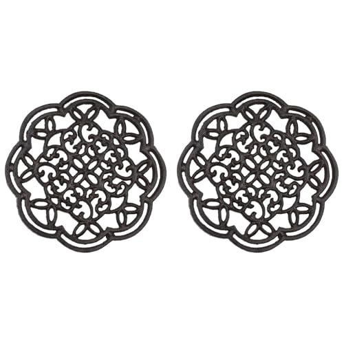 ClAZTyict 2X Salvamanteles de Hierro Fundido Redondo de Hierro con Aislamiento TéRmico, Agarraderas Antideslizantes, Vintage para Decoración de Mesa de Comedor de Cocina