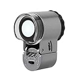 50X Jewellery Magnifier Microscope Loupe Mini ABS Magnifying Glasses with LED Illuminated and UV Detecting Lights Folding Pocket Magnifying Tool with Adjustable Focus for Jewelry Diamonds Gems Coins