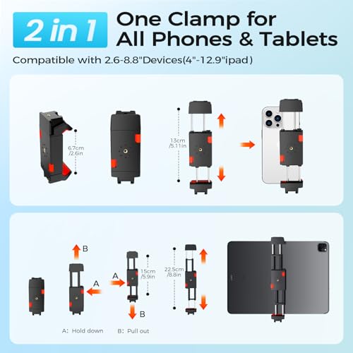 Image of MACTREM 67 inch Tripod Stand for iPad iPhone Tablet Camera with 2 in 1 Mount & Wireless Remote, Aluminum Extendable Phone Tripod for Video Recording /Selfies /Live Stream /Vlogging (Grey)
