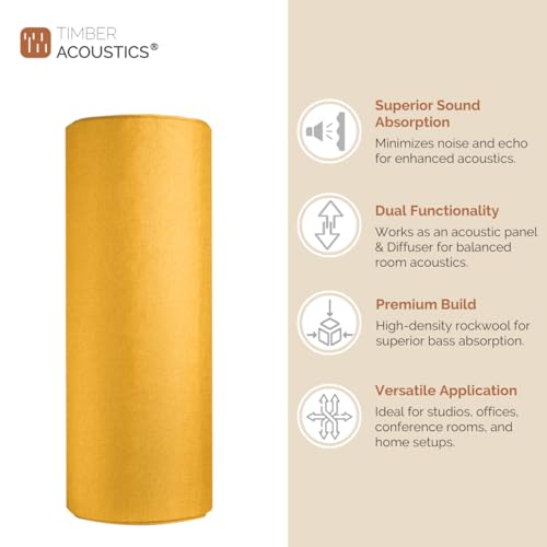 Image of Timber Acoustics Tube Traps | Rockwool | Freestanding Bass Traps | Absorber Diffuser | Room Acoustics & Soundproofing | Home Theatres & Music Studios [Single] 4' x 1' (Yellow)