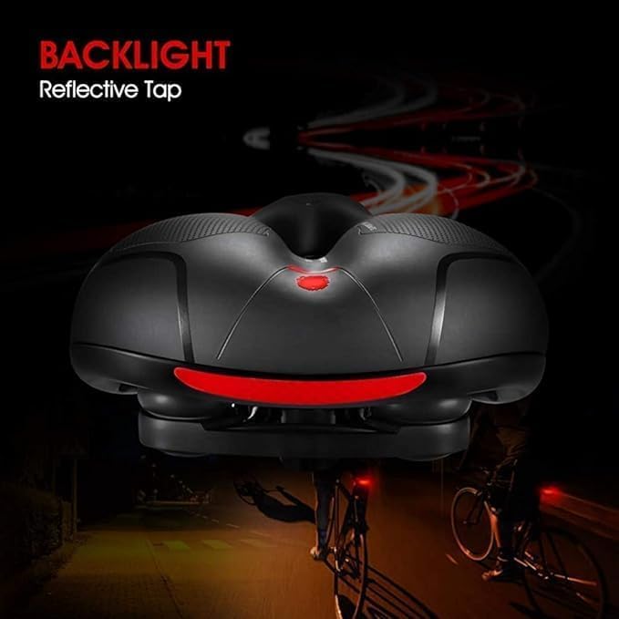 Image of LUVINA Universal Bike Seat Cushion, Wide Soft Bicycle Saddle with Dual Shock Absorber, Waterproof PU Leather & Reflective Backlight, Comfort Memory Foam Cycle Seat (Bike Seat (25x20x10cm))