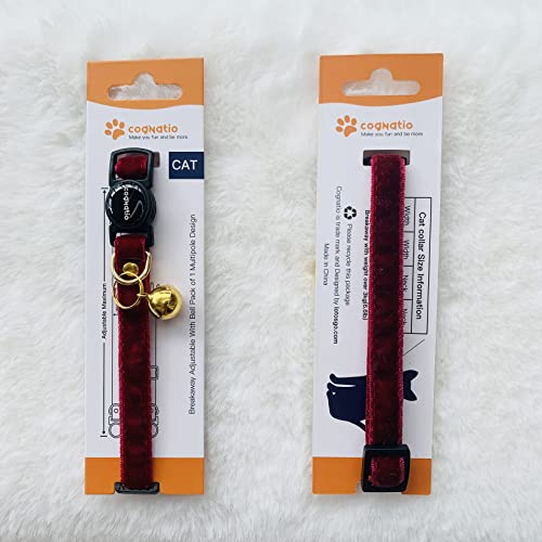 Image of Safety Quick Release Cat Collars,Double Velvet with Bell Available in a Range Colors ,Perfect for Your Kitty, Adjustable 20-30 cm (20-30cm, Claret Red)