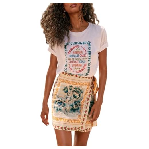 CHARTOU Women's Summer Floral Print Wrap Short Skirt Knot Side High Waist A Line Beach Mini Skirt (X-Small,Floral)