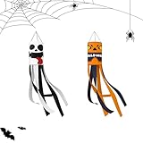 KUIRUNRX® Halloween WindsäCke, 2 Stück Geister Windsack Flagge, Halloween Spooky Windsock Flagge, Hängende Gespenst Spooky Für Zuhause, Hof, Terrasse, Rasen, Horror Mottoparty, 100cm