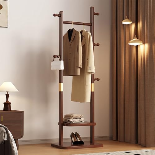 Cintre de sol en bois massif marron 60 cm avec double étagère - 3