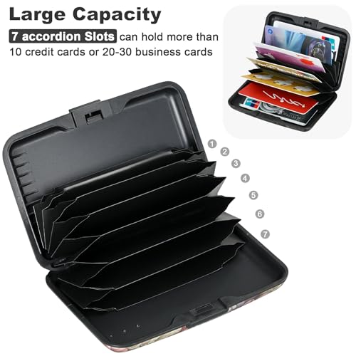 Image of ELFISH Mini RFID Aluminum Wallet Credit Cards Holder Business Card Case Metal ID Case for Men Women, Happy Flower, 4.33 x 2.95 x 0.73 inches, Rfid Wallet