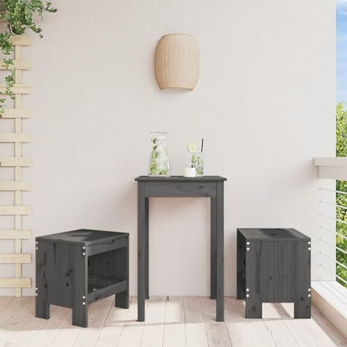 Xichuzi Taburetes de jardín 2 uds Madera Maciza Pino Gris 40x36x45 cm, Mueble Exterior, Terraza Taburete, Taburete Exterior, Taburete Alto, Mueble Bar 825340