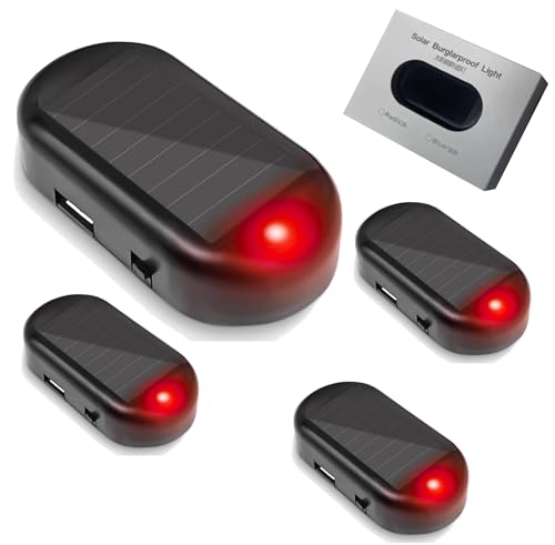 RQG Fake Car Alarm Light,Car Solar Power Simulated Dummy Alarm,Anti-Theft LED Flashing Security Alarm Lights for Car,with USB Charger Port, Car Accessories for Most Cars(Red*4pcs)