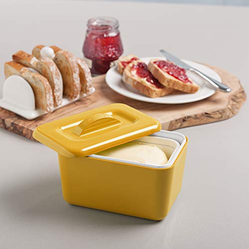 Zeal Insulated Butter Dish, Large 500g Capacity Double Walled Butter Tub/Container with Lid, Melamine - Mustard Yellow - Image 2