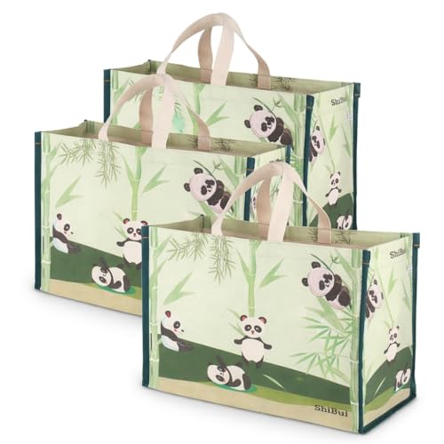 Image of SHIBUI Big Heavy Duty Large Eco Waterproof Cotton Canvas Cloth Grocery Shopping Bag for Men Ladies Vegetable Milk Fruits with Hand Carry Handle Lunch Box Jhola Tote Bags (3, Panda Print)