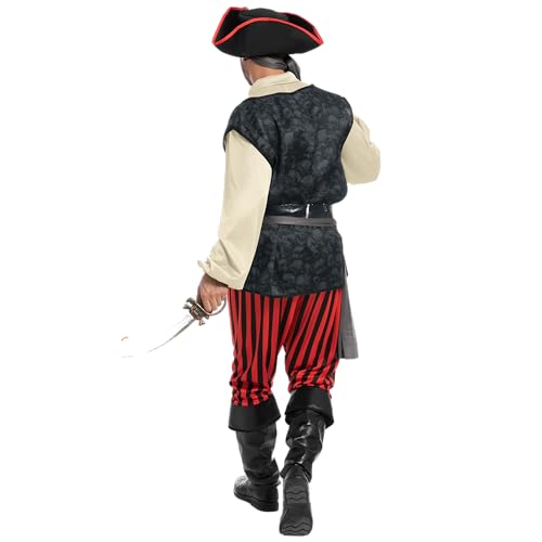 Spooktacular Creations Men Pirate Costume, Adult Pirate Shirt Vest Viking Pants Hat Set for Halloween Themed Parties