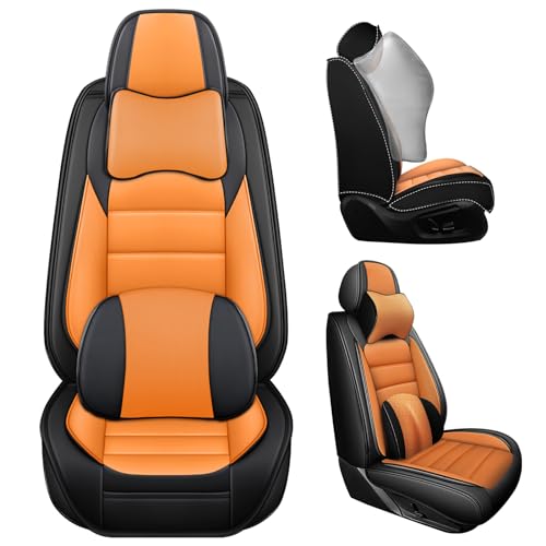 Image of Deluxe Front Covers for Volkswagen Golf SportWagen 2015-2019, Black-Orange | Premium Leather, waterproof full coverage, headrest and lumbar support, non-slip comfort for daily commuting