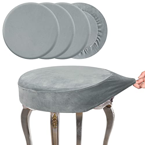 Image of SINOSSO Round Vanity Bench Covers Set of 4, Dia.(13 inch- 15.5 inch) Super Soft Velvet Stretch Washable Bar Stool Slipcover Seat Protector, (Round, Dark Grey, 4 Counts)