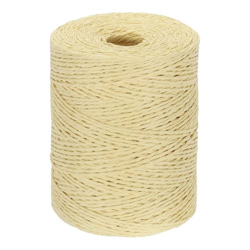 Image of PATIKIL Natural Cotton Raffia Yarn 328 Yard, Crochet Raffia Paper Ribbon for DIY Sun Hat Beach Bag Crochet Yarn Wrapping Knitting, Khaki