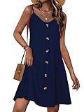 JOELLYUS Summer Dresses Spaghetti Strap Sleeveless Sundress Button Down Solid Color Dress with Pockets (NBBT,L)