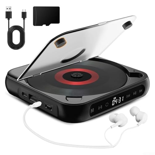 Reproductor de CD portátil con batería recargable y sonido de alta fidelidad, diseño compacto para el hogar y viajes, soporta conexiones inalámbricas y con cable para reproducción de música (negro)