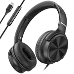 Cowyawn USB C Headphones Wired, Over Ear Headphones with Microphone, Volume Control, HD Stereo Sound, Foldable Lightweight Headphones for Adult/Teens/Chromebooks/Laptop/Computer/Tablets/Travel (Black)