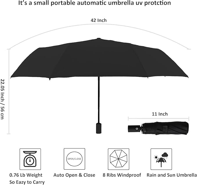 Image of Umberalla Automatic Open Travel with Wind Vent,Umbrella big size for men, Umbrella for girls, Umbrellas for rain,Windproof Umberalla Large for Man,Women (Light Black)