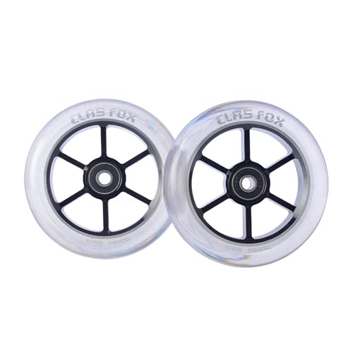CLAS FOX 110mm One Pair Pro Stunt Scooter Wheels with ABEC-9 Bearings CNC Metal Core (2pcs)(Clear-Black)