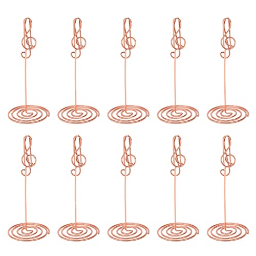 Jwthee 10PCS Table Number Holders, Place Card Holders, Wedding Table Numbers Stands, Wire Picture Stands with Stable Base Rose Gold Kitten Shape for Wedding Reception, Party (Note Pattern)