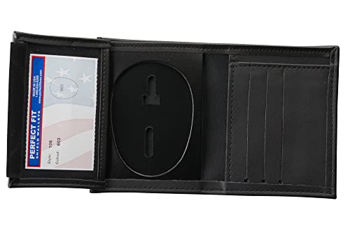 Perfect Fit Shield Wallets Austin Texas Police Badge Wallet Black Leather Hidden Badge and ID Holder (cutout 603)