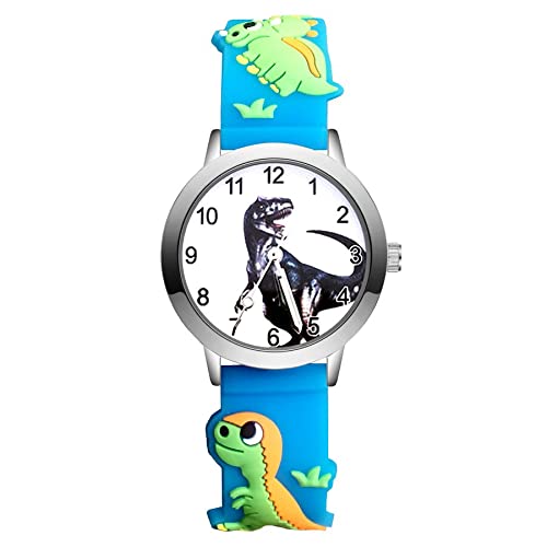 Reloj de niña Dibujos Animados de Moda Estilo de Dinosaurio Lindo Relojes Estudiantes Niñas Niños Cuarzo Reloj de Pulsera de Silicona 3D Relojes para niñas (Color : Sky Blue)
