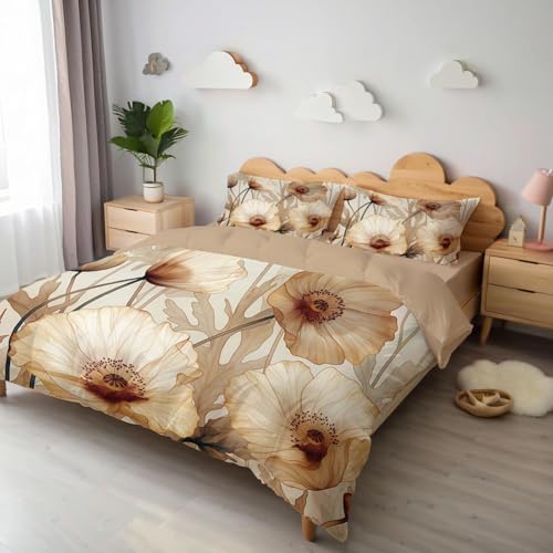 Housse de couette coquelicots 3D motif imprimé en microfibre douce avec zip - 3