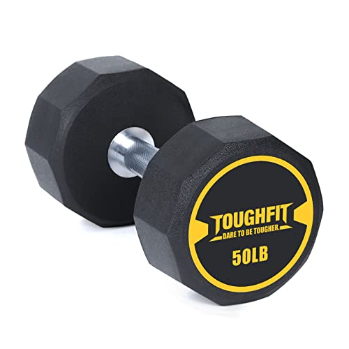 ToughFit 50LB Dumbbell - PEV Coated & Non-slip knurl Iron Handle - Free Weights for Strength Training Full Body, Decagon Dumbbells for Home Gym, Workouts