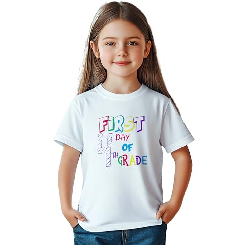 First Day of Fourth Grade #4 Kids Shirts, YS - YXL, Girls, Colorful, Great for The First Day of School