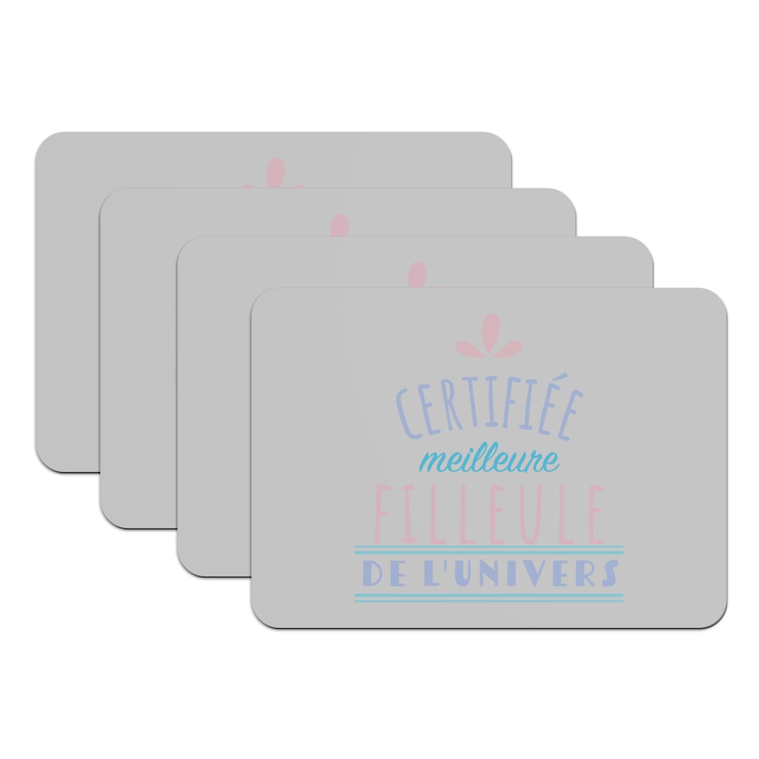 Set de table parrain marraine : lot de 4 dessous gris grand format pour une filleule unique