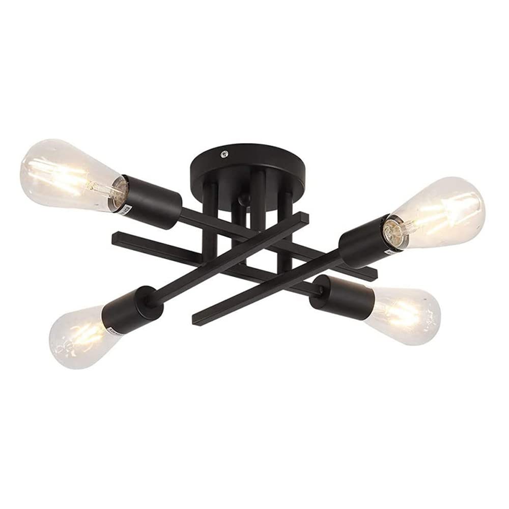 Lámpara de Techo Sputnik Negra industrial vintage semiempotrada de 4 vías con casquillo E27