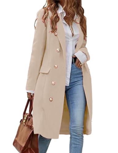 IDEALSANXUN Langer Damenmantel aus Wolle für Herbst und Winter, Trenchcoat, trendige Jacken, Beige, Medium