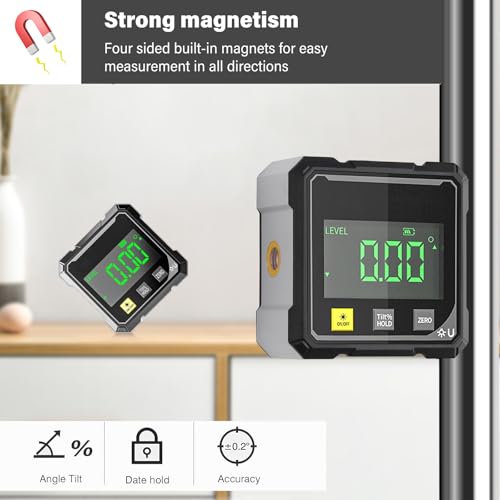PORFOYO Digitaler Winkelmesser Neigungsmesser Laser Wasserwaage mit LCD Display, Digitaler Laser Winkelmesser, Wiederaufladbarer Vierseitiger Magnetisch Neigungsmesser mit Type-C Schnittstelle