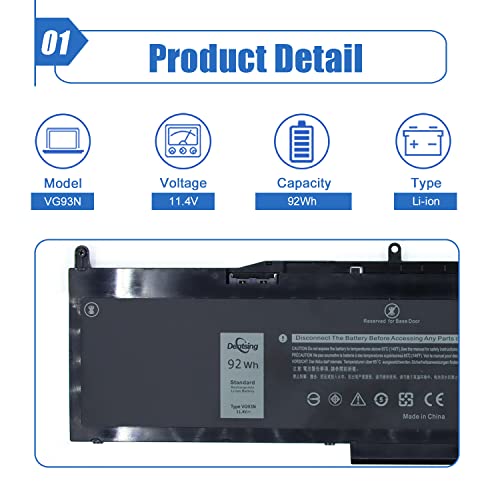 Dentsing Vg93N Laptop Battery Compatible With Dell Precision 15 3520 3530 E5580 E5590 5591 Series Notebook Vg93N 0Vg93N Wfwkk 0Wfwkk Battery 11.4V 92Wh 6-Cell #TOP1