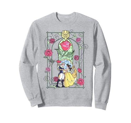 Image of Disney Beauty And The Beast Belle And Beast Stained Glass Sweatshirt, Adult Unisex, Heather Grey, Medium