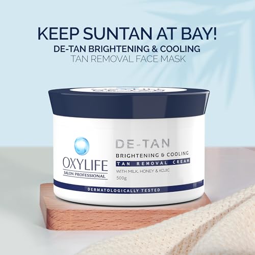 Image of Oxylife Salon Professional Detan Brightening & Lightening Tan Removal Pack - 500g | Instant Tan Removal & Sun Protection | With Milk, Honey & Kojik | Dermatologically Tested | Instant & Long Lasting Glow | For All Skin Types.