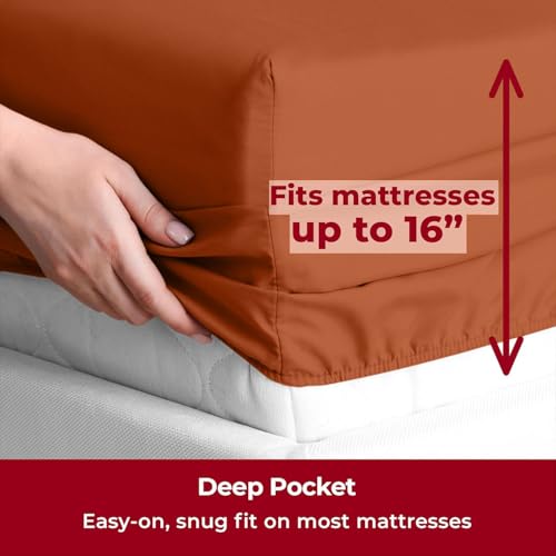 Image of Mellanni Split King Sheets Set - 5 PC Iconic Collection Bedding - Hotel Luxury, Extra Soft, Cooling Bed Sheets - Wrinkle, Fade, Stain Resistant (Split King, Terracotta)
