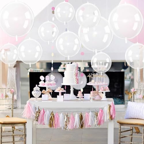 Image of 12PCS Clear Round Foil Balloons 22 inch 15 inch 10 inch Large Mylar Bubble Balloons | Transparent 4D Ball Balloons for Birthday Party, Graduation, Wedding, Christmas, New Year, Disco Prom Party Decorations