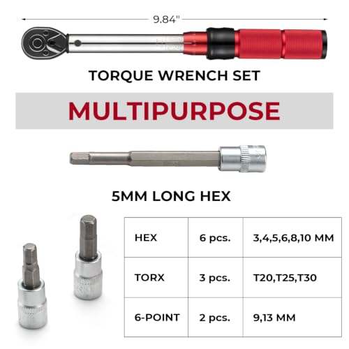 Image of ROCKBROS Bike Torque Wrench 1 /4 Inch 13-Piece Kit | 72-Tooth Gear, 2 to 24 Nm / 17.7~212.42 in-lb, Dual-Direction Click Type, 0.2 Nm /0.5 Micro-Adjustment Bike,E-Bike,Motorcycle