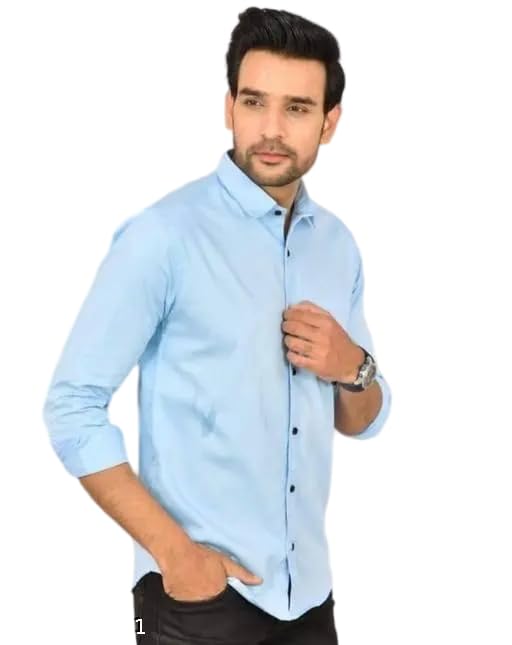 Image of Mahima Ethnic Centre's Men's Solid Formal Shirt Cotton Slim Fit Business Casual Button Down